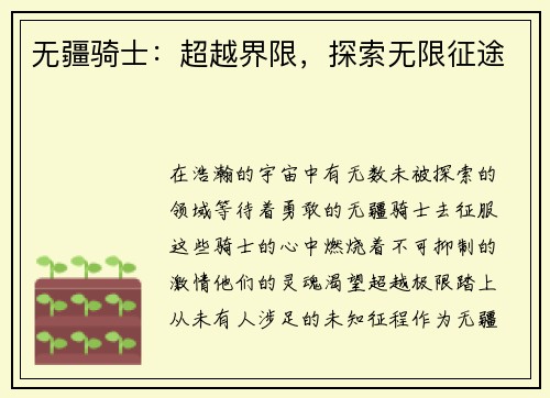 无疆骑士：超越界限，探索无限征途