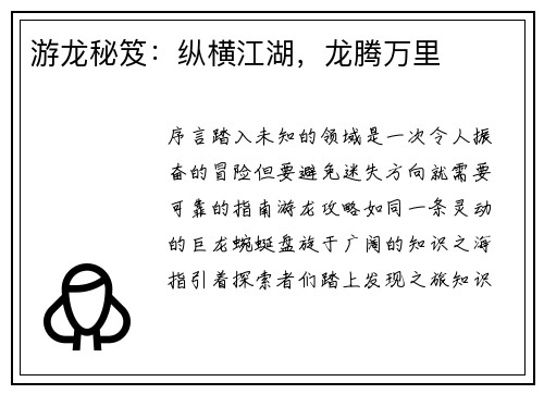 游龙秘笈：纵横江湖，龙腾万里